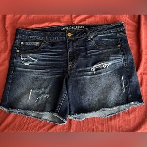 American Eagle Outfitters Women's Distressed Denim Shorts - Dark Blue size 16